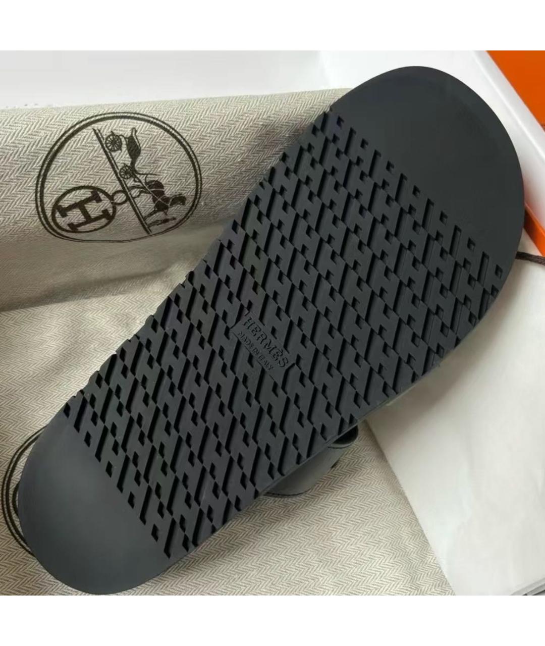 HERMES Черные кожаные шлепанцы, фото 4