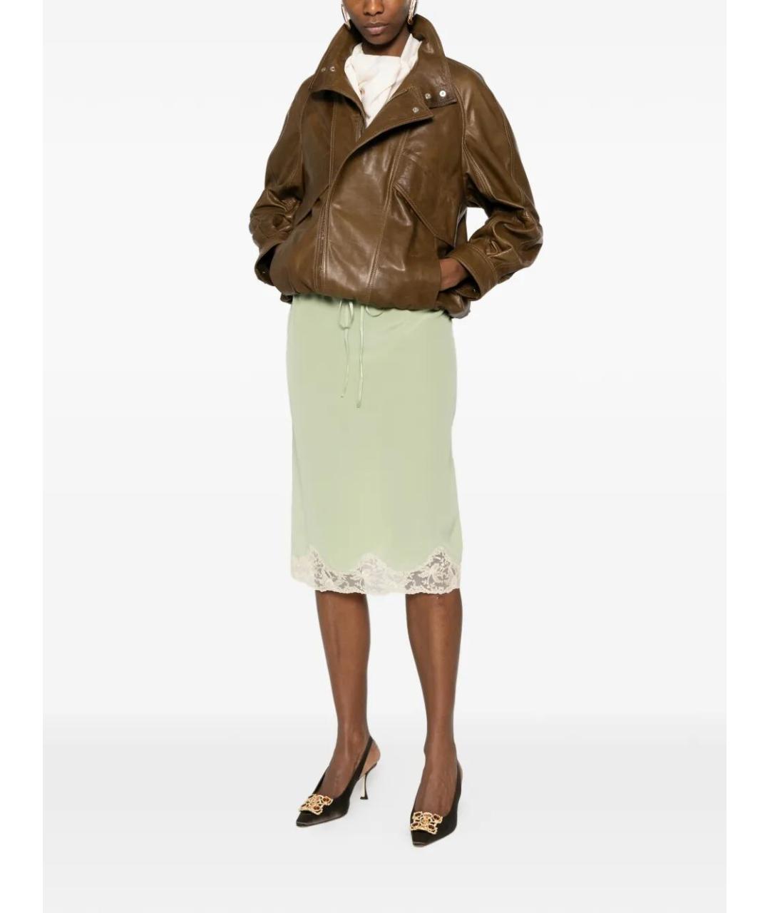 SAINT LAURENT Зеленая шелковая юбка миди, фото 2