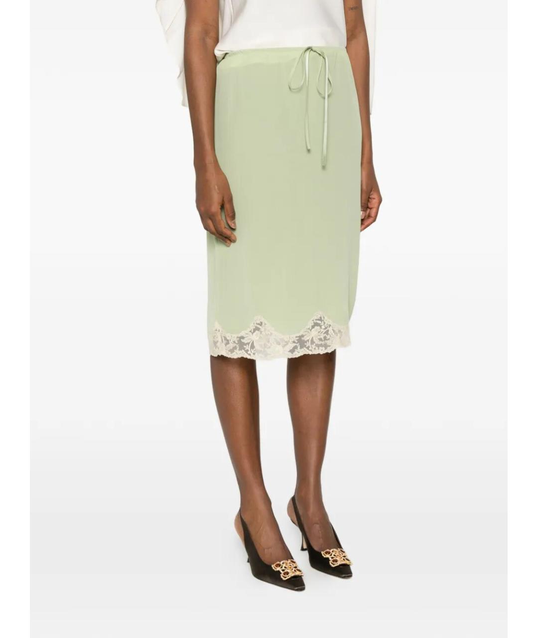 SAINT LAURENT Зеленая шелковая юбка миди, фото 3
