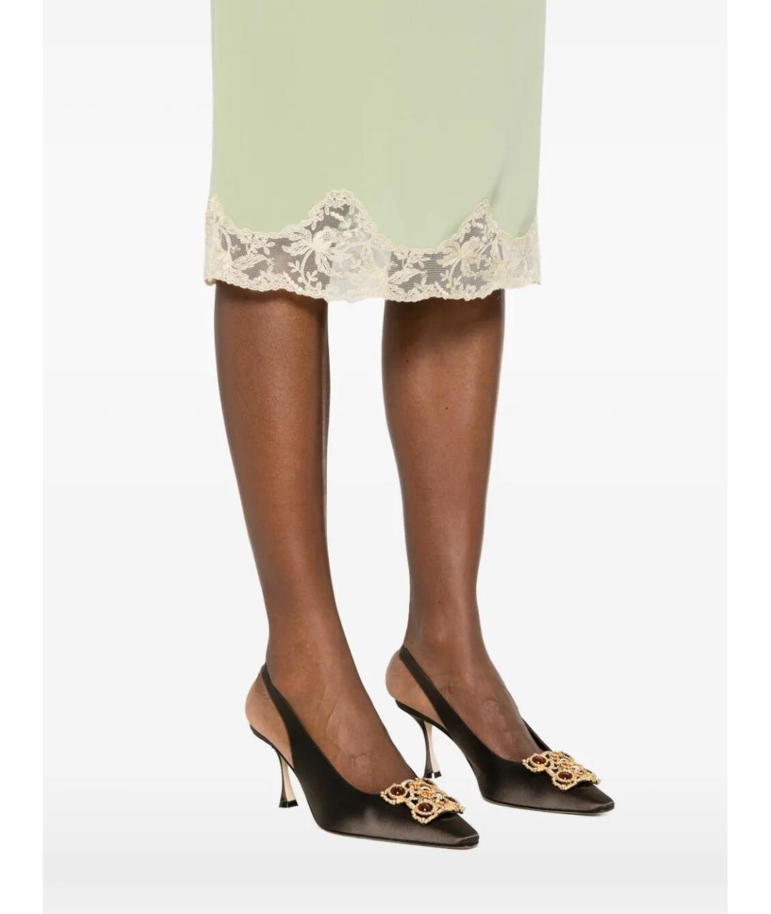 SAINT LAURENT Зеленая шелковая юбка миди, фото 5