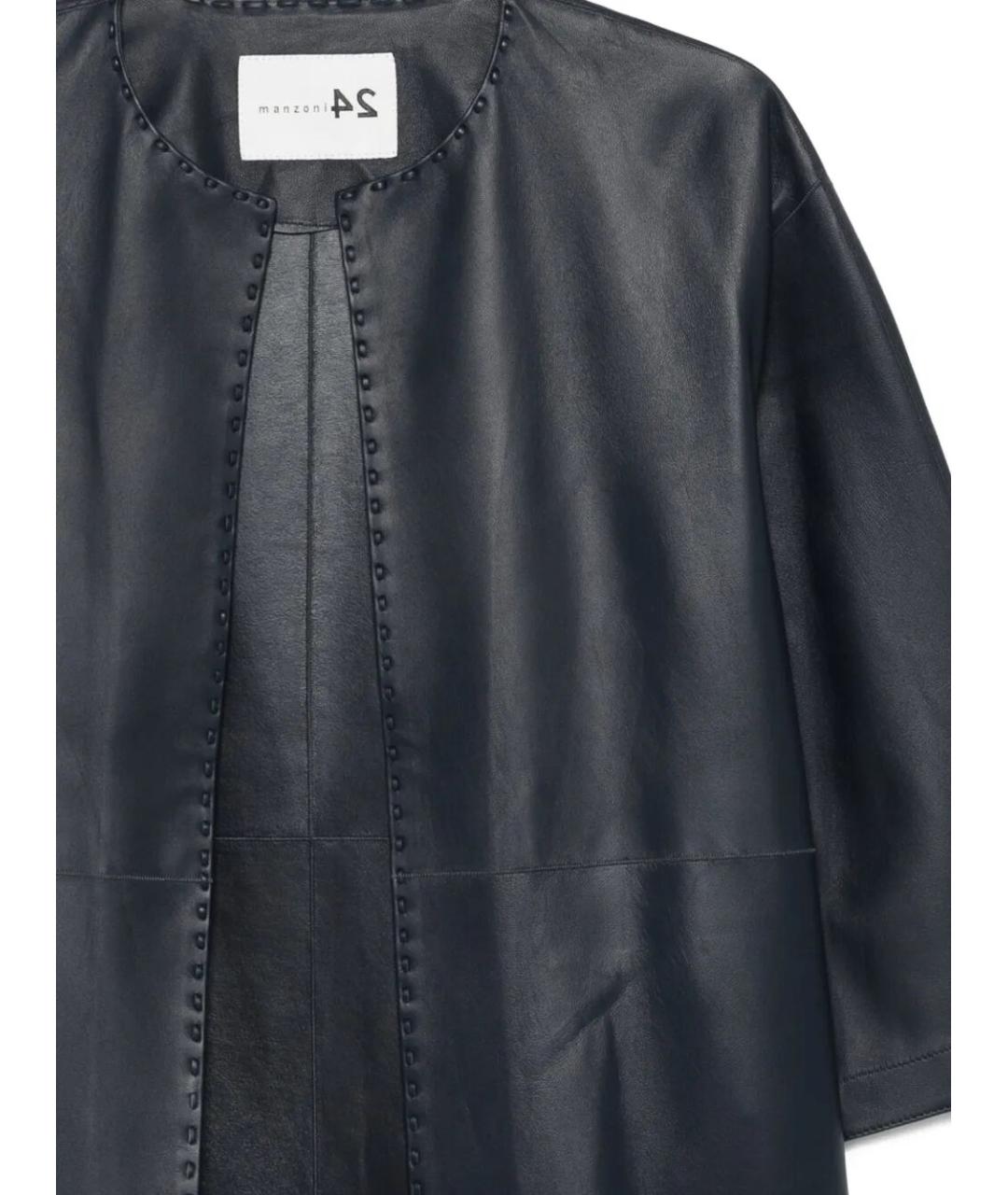 MANZONI 24 Темно-синее кожаное пальто, фото 3