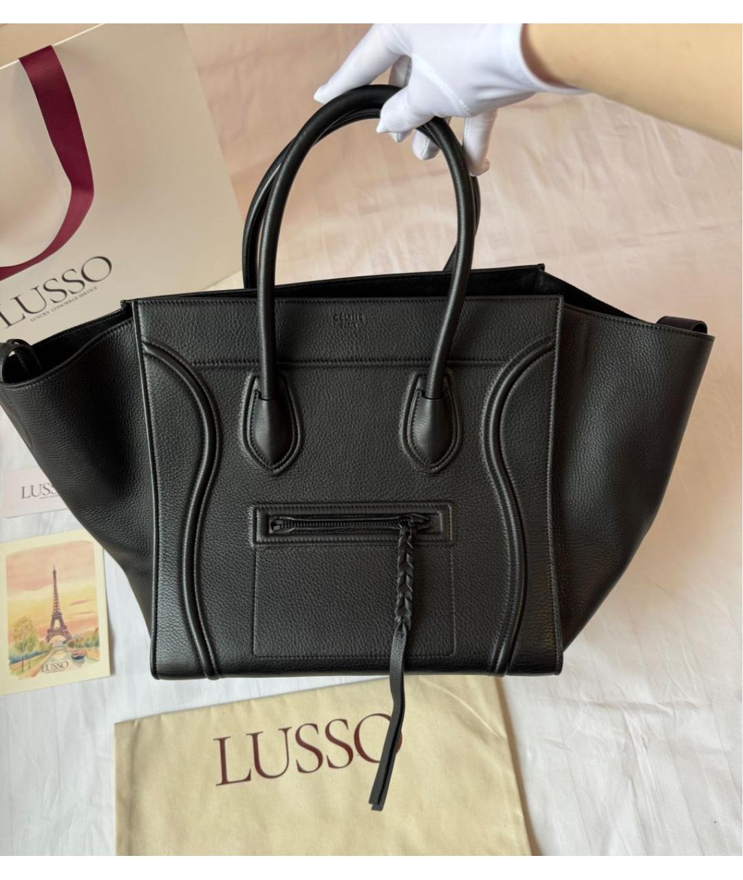 CELINE Черная кожаная сумка тоут, фото 2