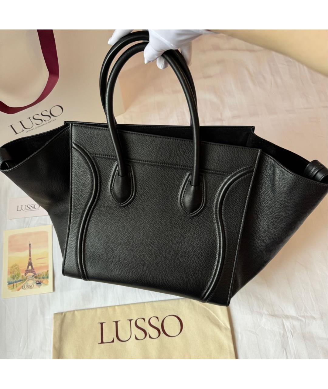 CELINE Черная кожаная сумка тоут, фото 3