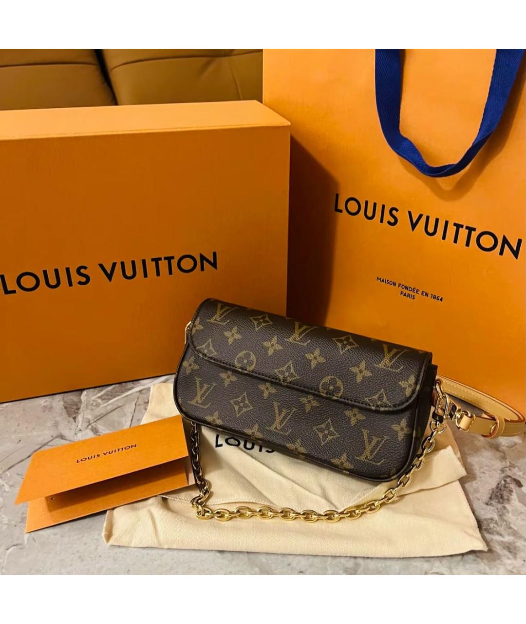 LOUIS VUITTON Коричневая кожаная сумка через плечо, фото 2