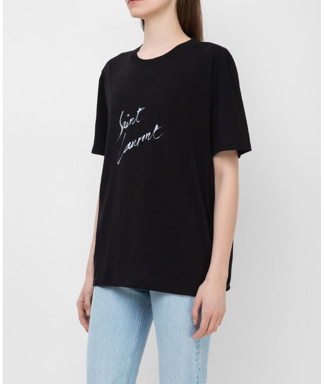 SAINT LAURENT Черная хлопковая футболка, фото 2