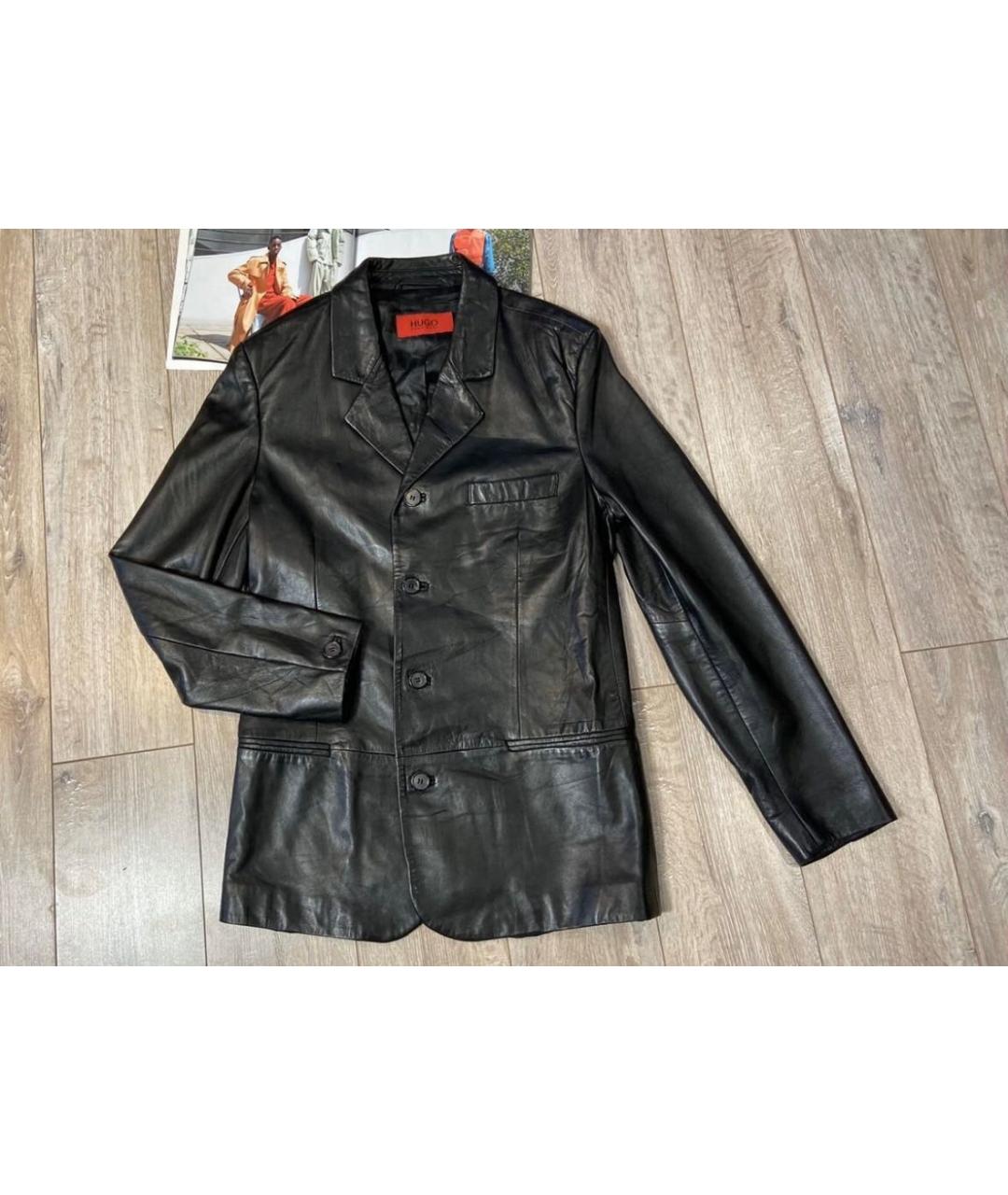HUGO BOSS Черный кожаный пиджак, фото 3