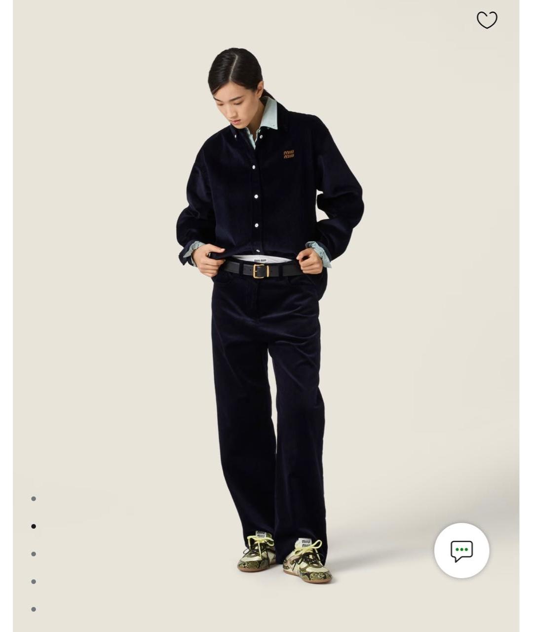 MIU MIU Темно-синие хлопковые прямые брюки, фото 2