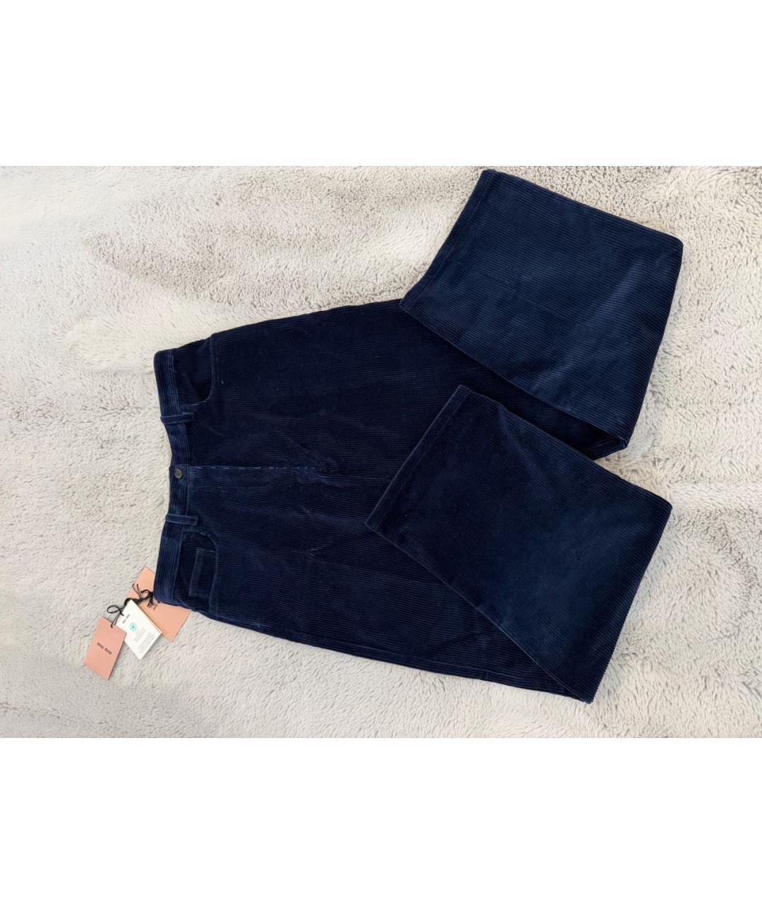 MIU MIU Темно-синие хлопковые прямые брюки, фото 3