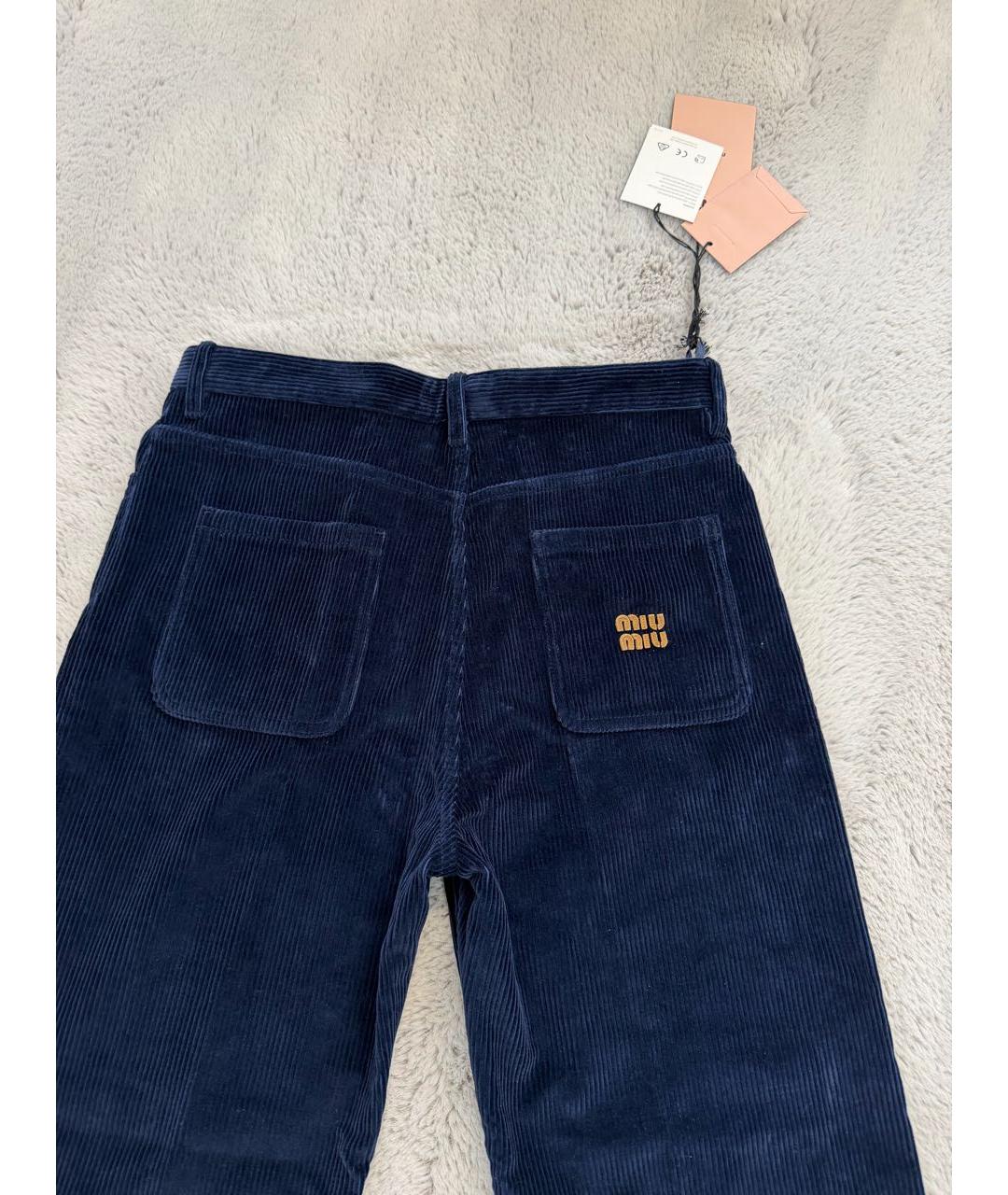 MIU MIU Темно-синие хлопковые прямые брюки, фото 4