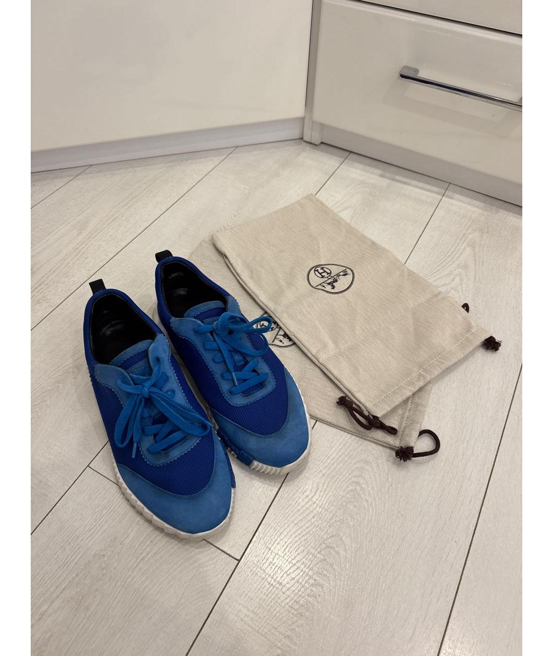 HERMES Синие текстильные низкие кроссовки / кеды, фото 2