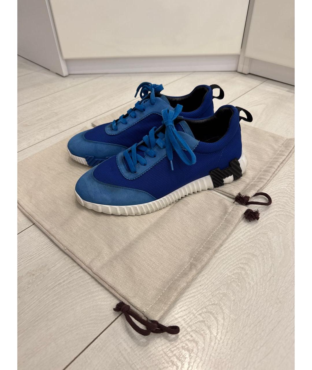 HERMES Синие текстильные низкие кроссовки / кеды, фото 3