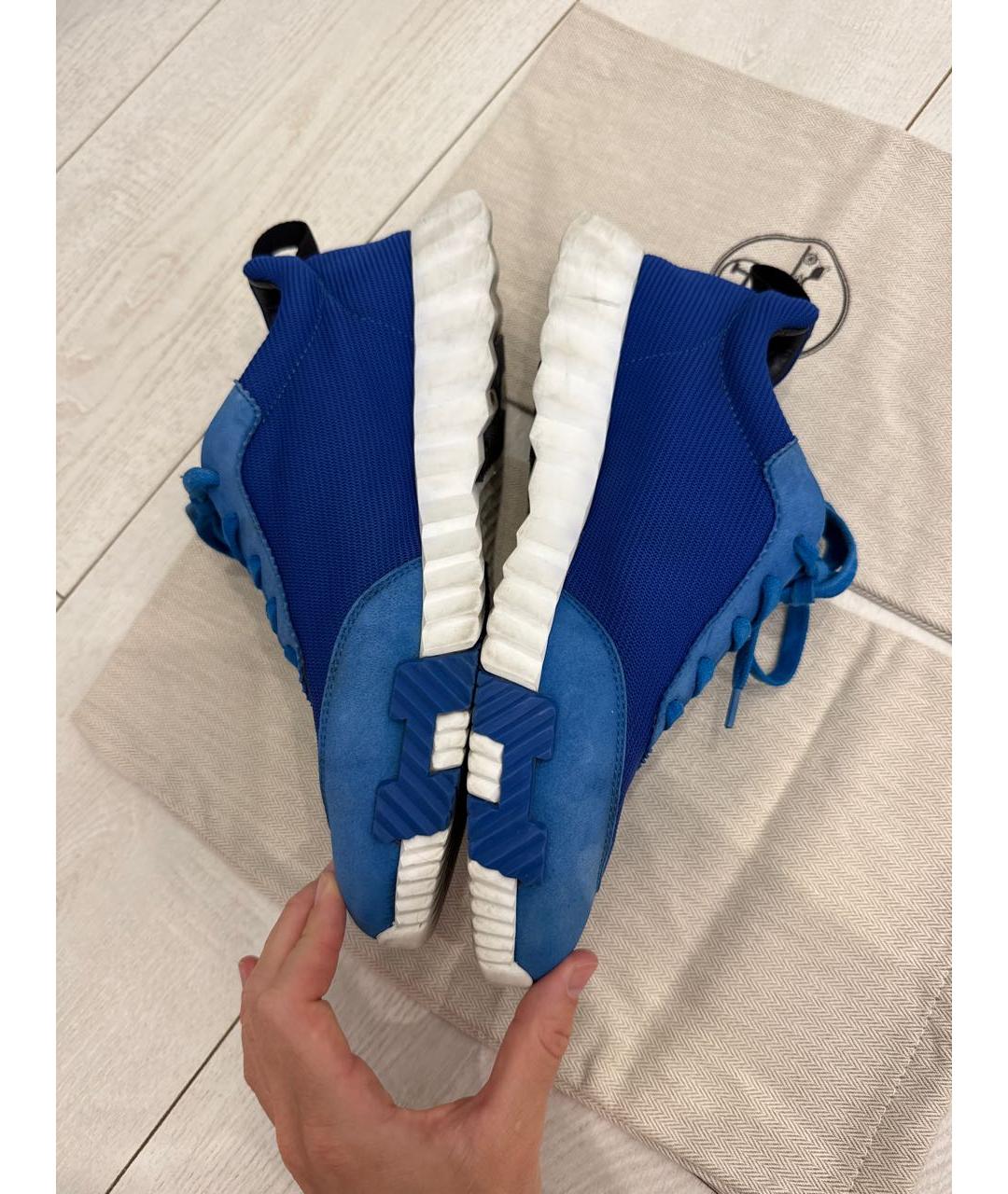 HERMES Синие текстильные низкие кроссовки / кеды, фото 5