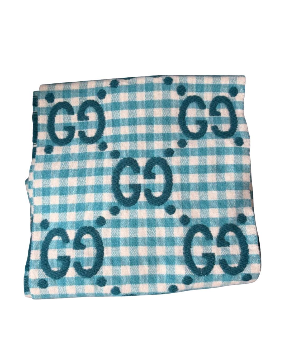 GUCCI Голубой шерстяной шарф, фото 3