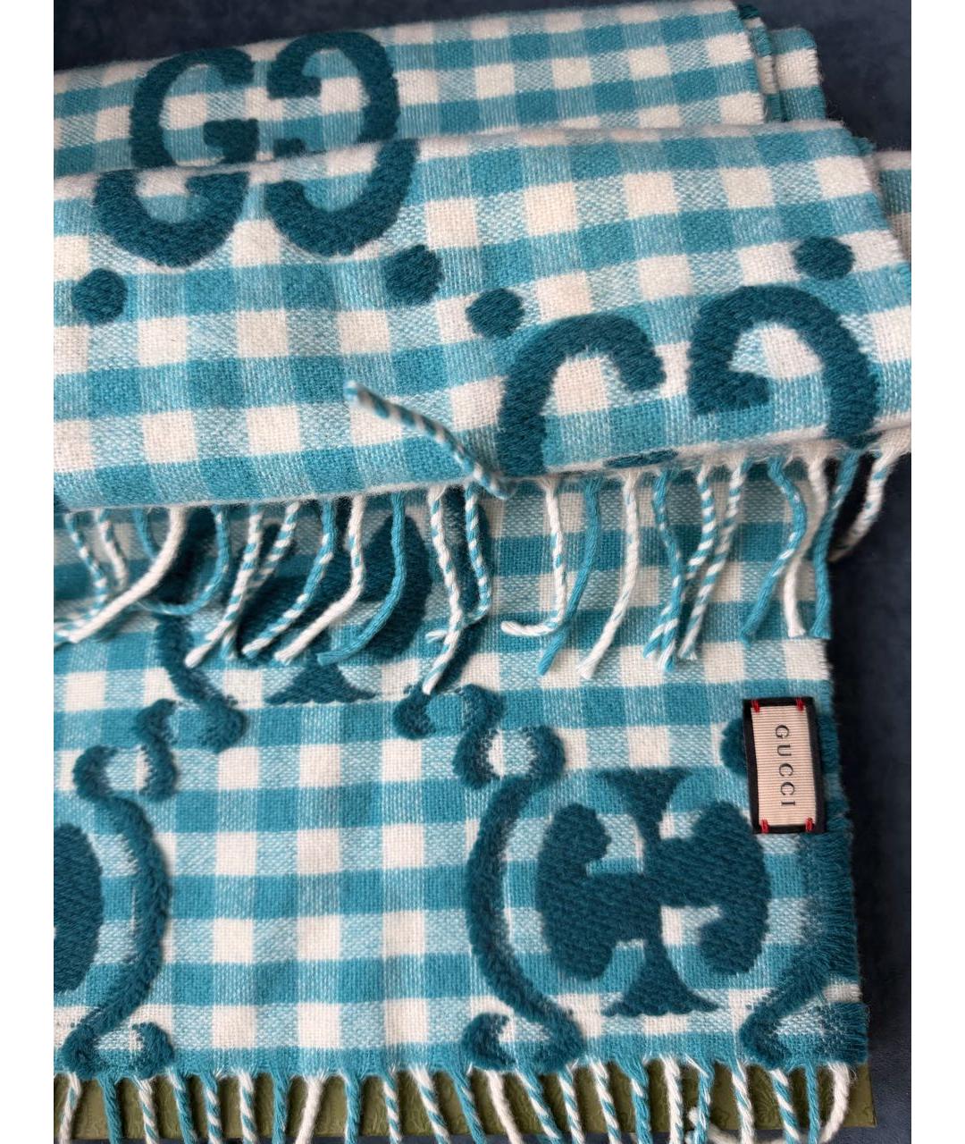 GUCCI Голубой шерстяной шарф, фото 2