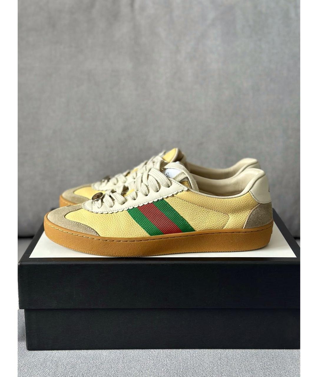 GUCCI Желтые кожаные кеды, фото 4
