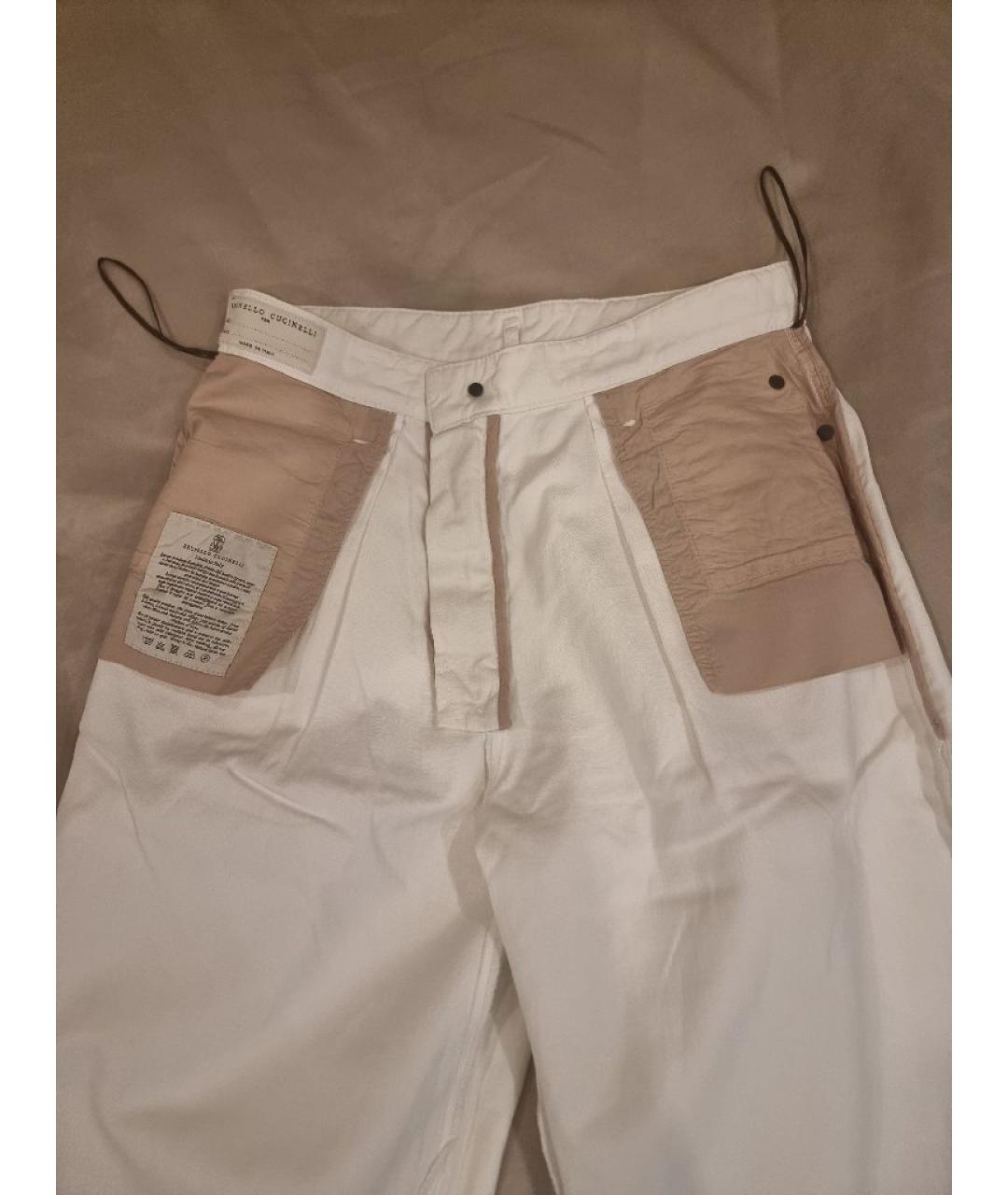 BRUNELLO CUCINELLI Белые хлопко-леновые прямые джинсы, фото 3