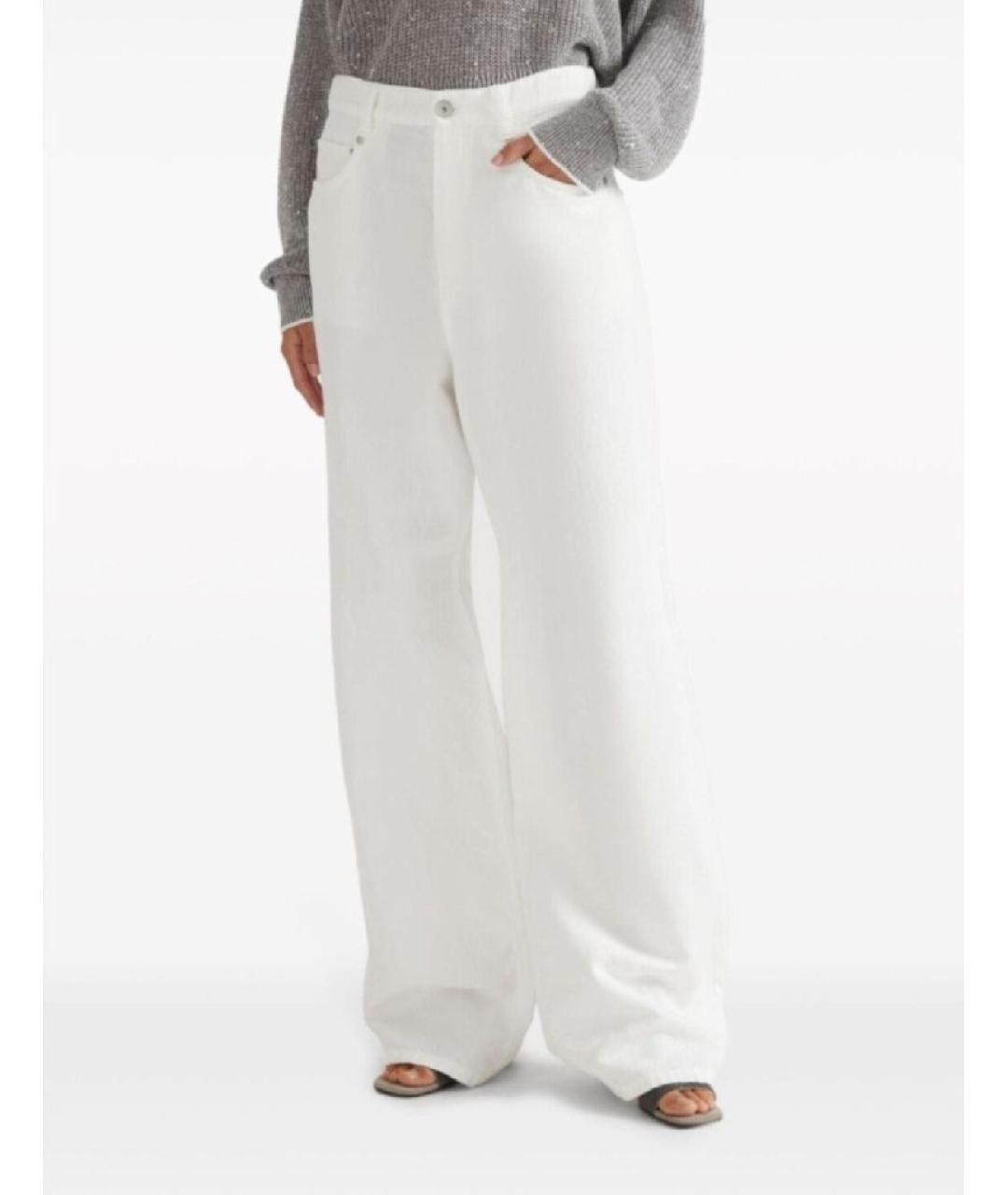 BRUNELLO CUCINELLI Белые хлопко-леновые прямые джинсы, фото 5