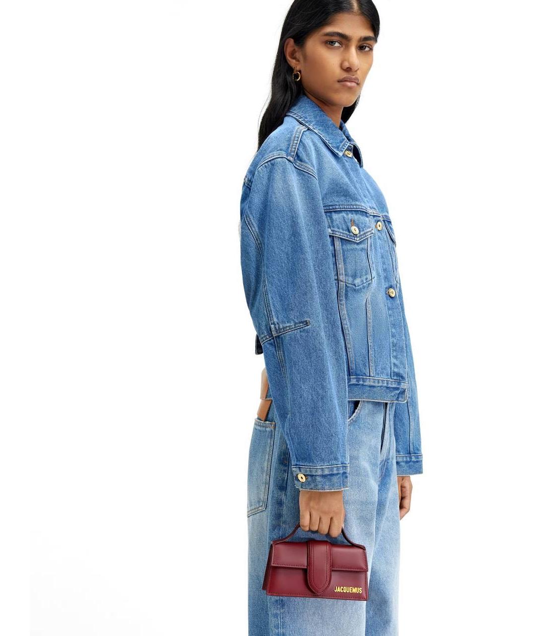 JACQUEMUS Бордовая кожаная сумка с короткими ручками, фото 5