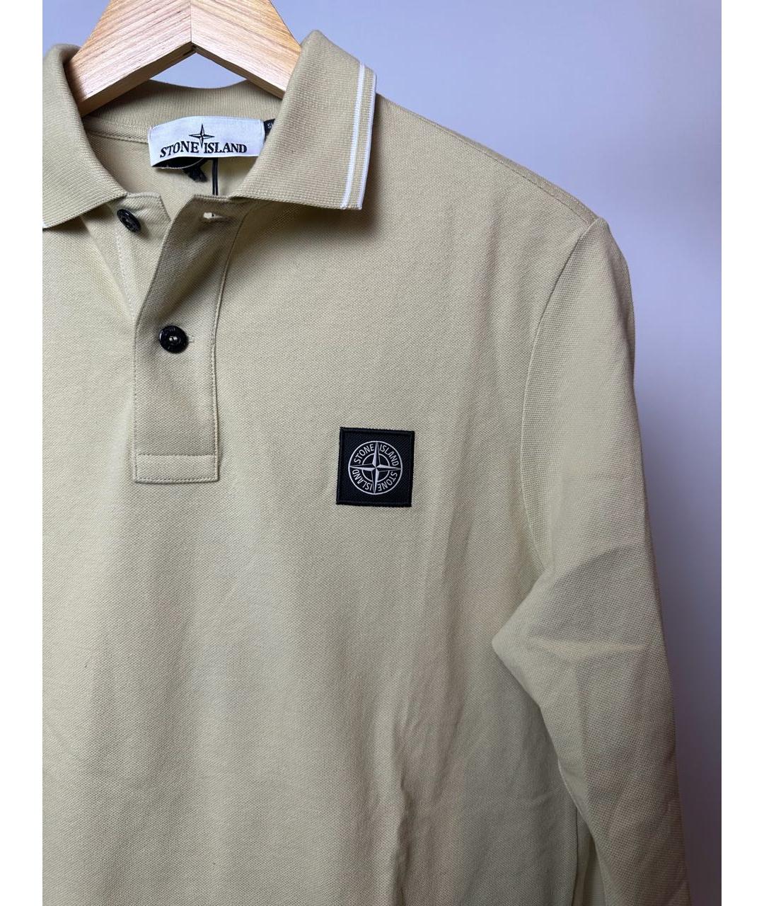 STONE ISLAND Бежевое хлопковое поло с длинным рукавом, фото 3