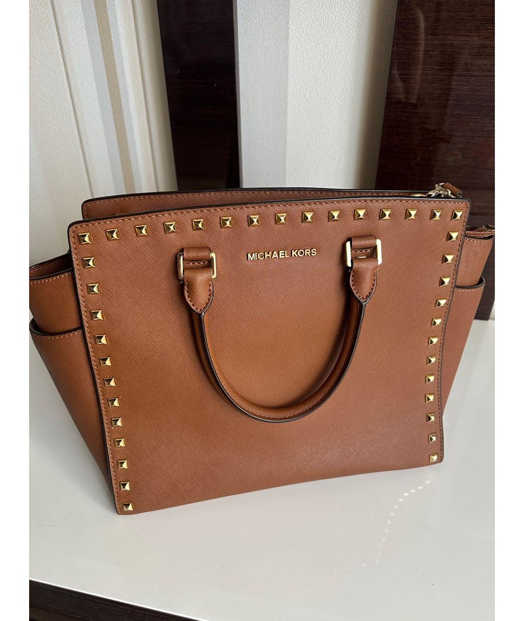 MICHAEL KORS Коричневая кожаная сумка тоут, фото 7