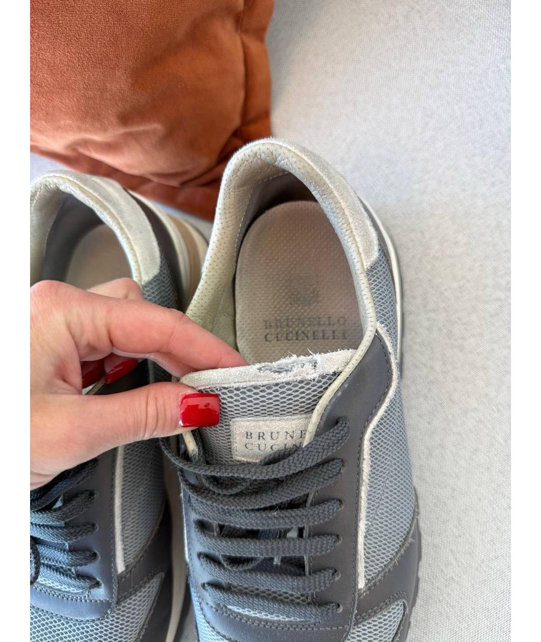 BRUNELLO CUCINELLI Серые текстильные низкие кроссовки / кеды, фото 6