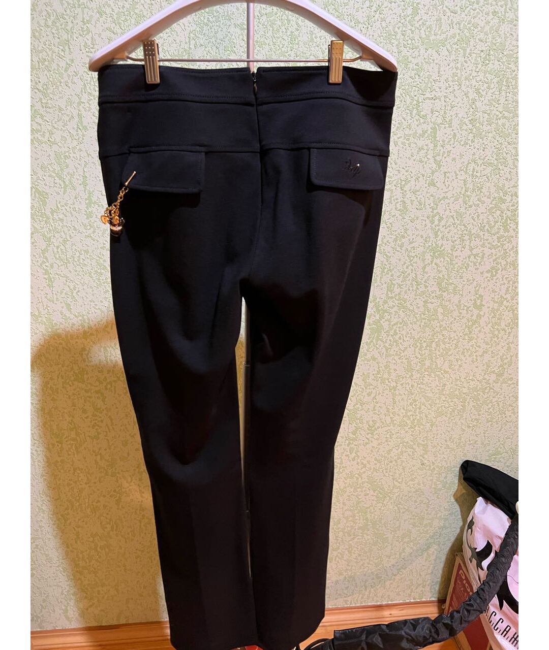VDP Черные вискозные прямые брюки, фото 2
