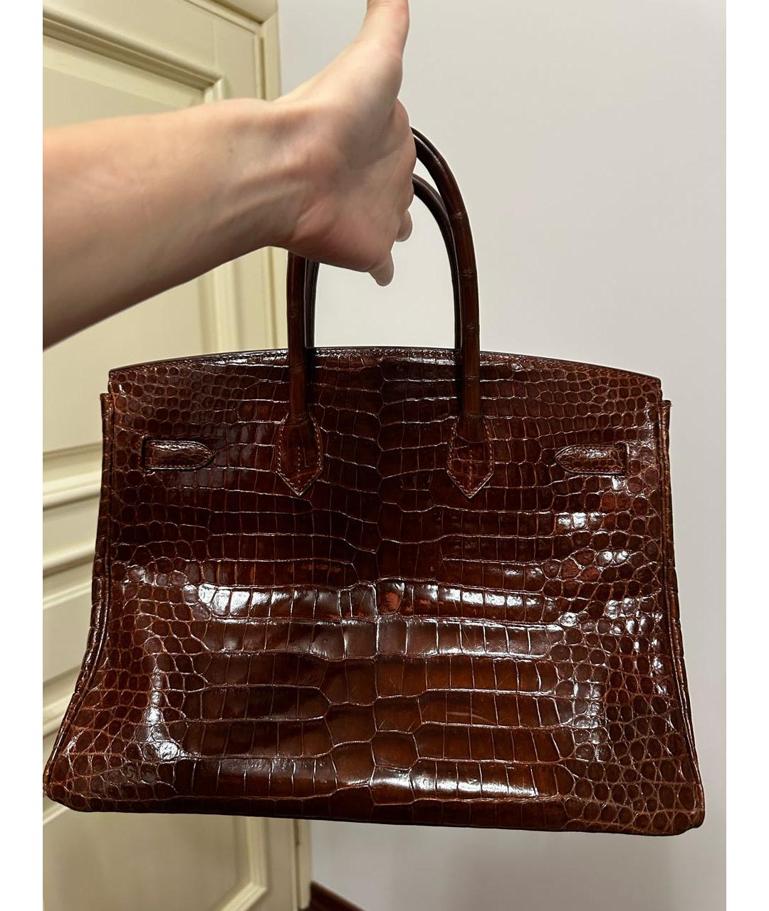 HERMES Коричневая сумка тоут из экзотической кожи, фото 3