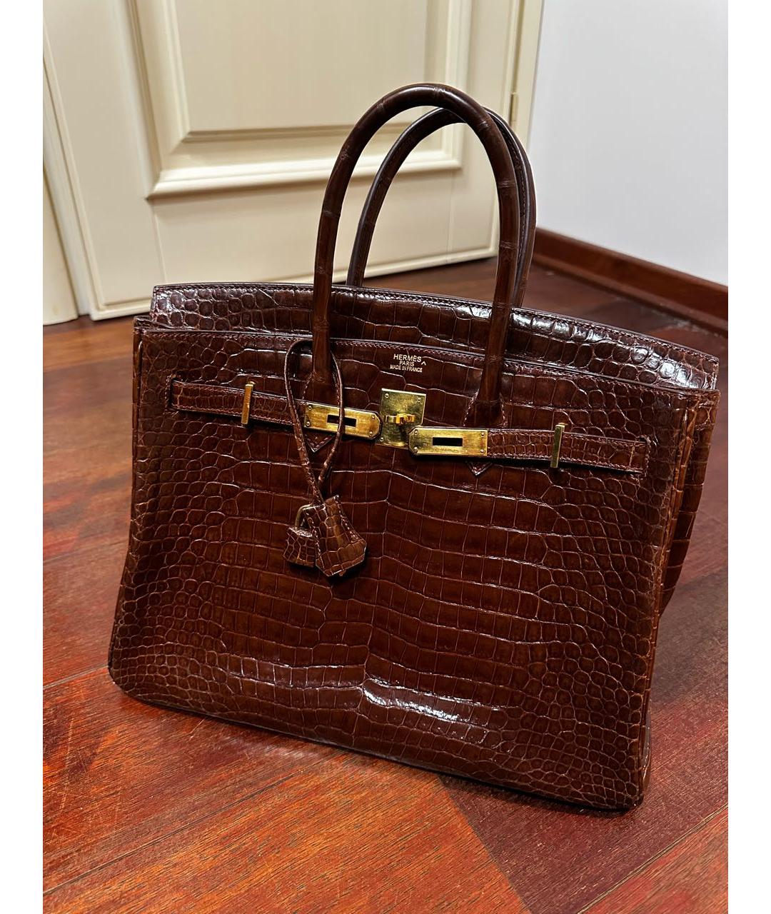 HERMES Коричневая сумка тоут из экзотической кожи, фото 2