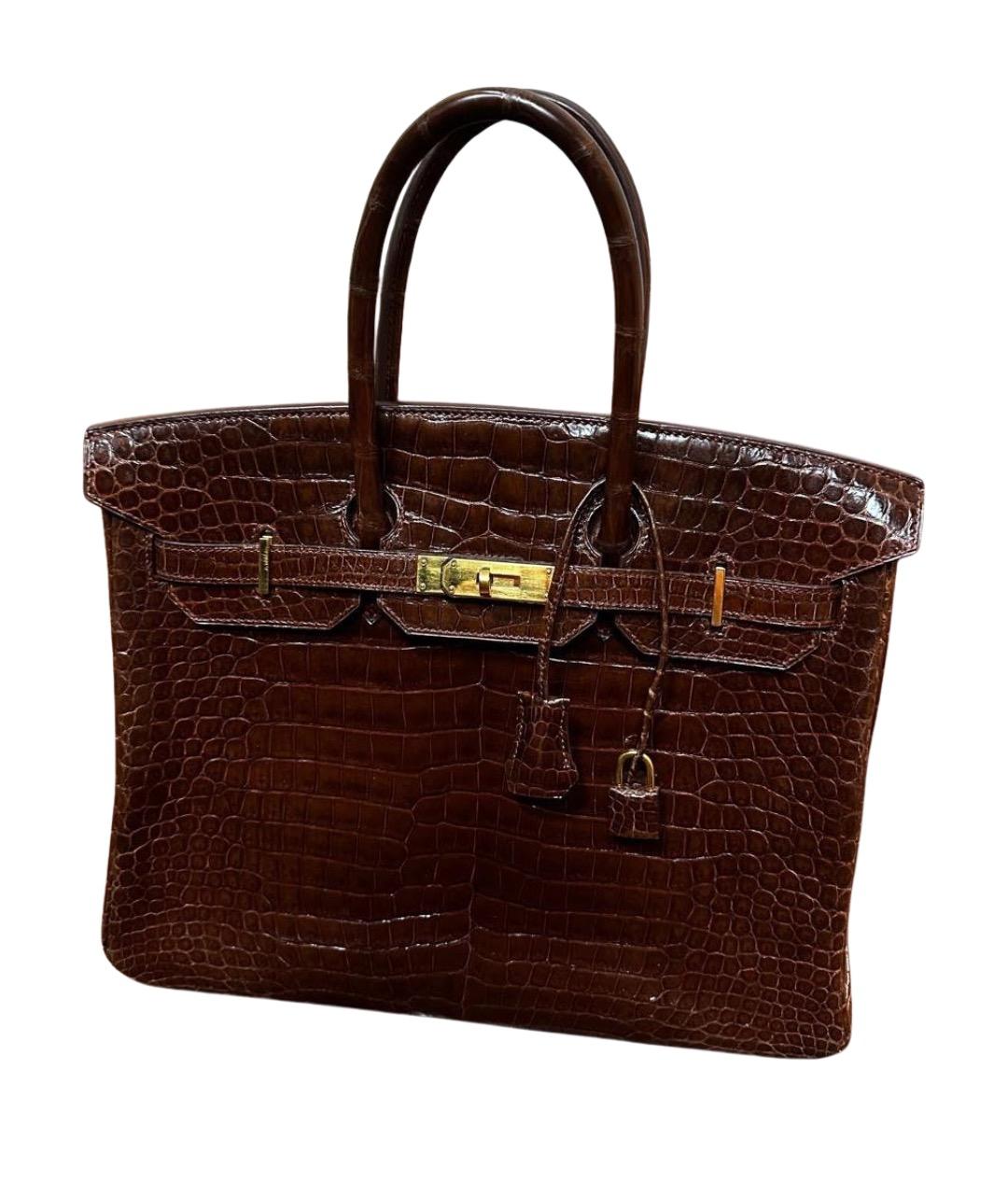 HERMES Коричневая сумка тоут из экзотической кожи, фото 1