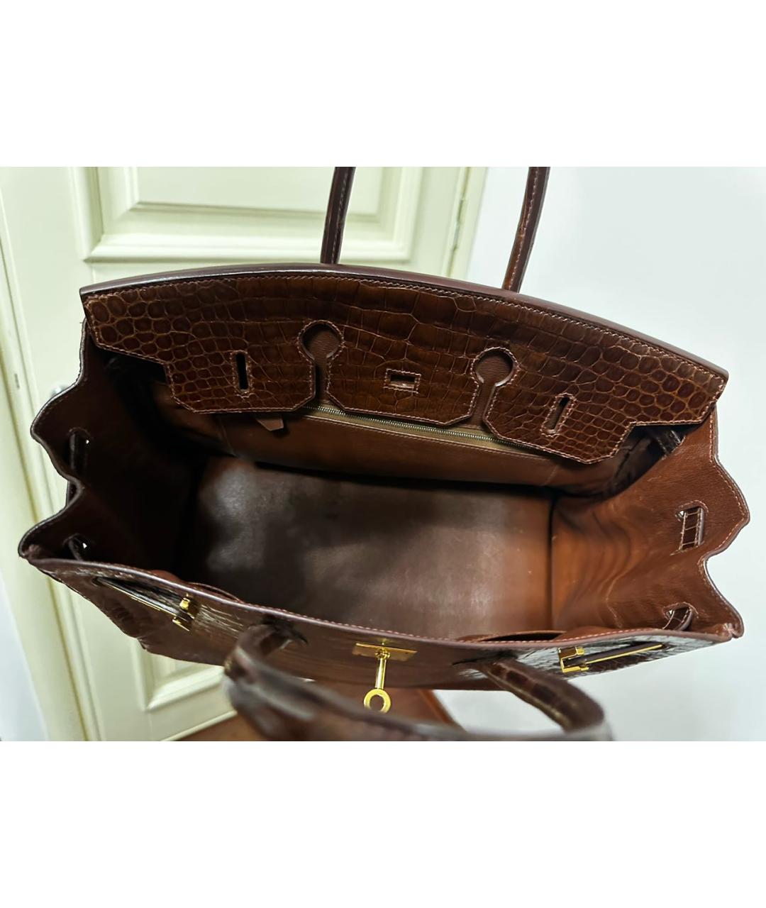 HERMES Коричневая сумка тоут из экзотической кожи, фото 4