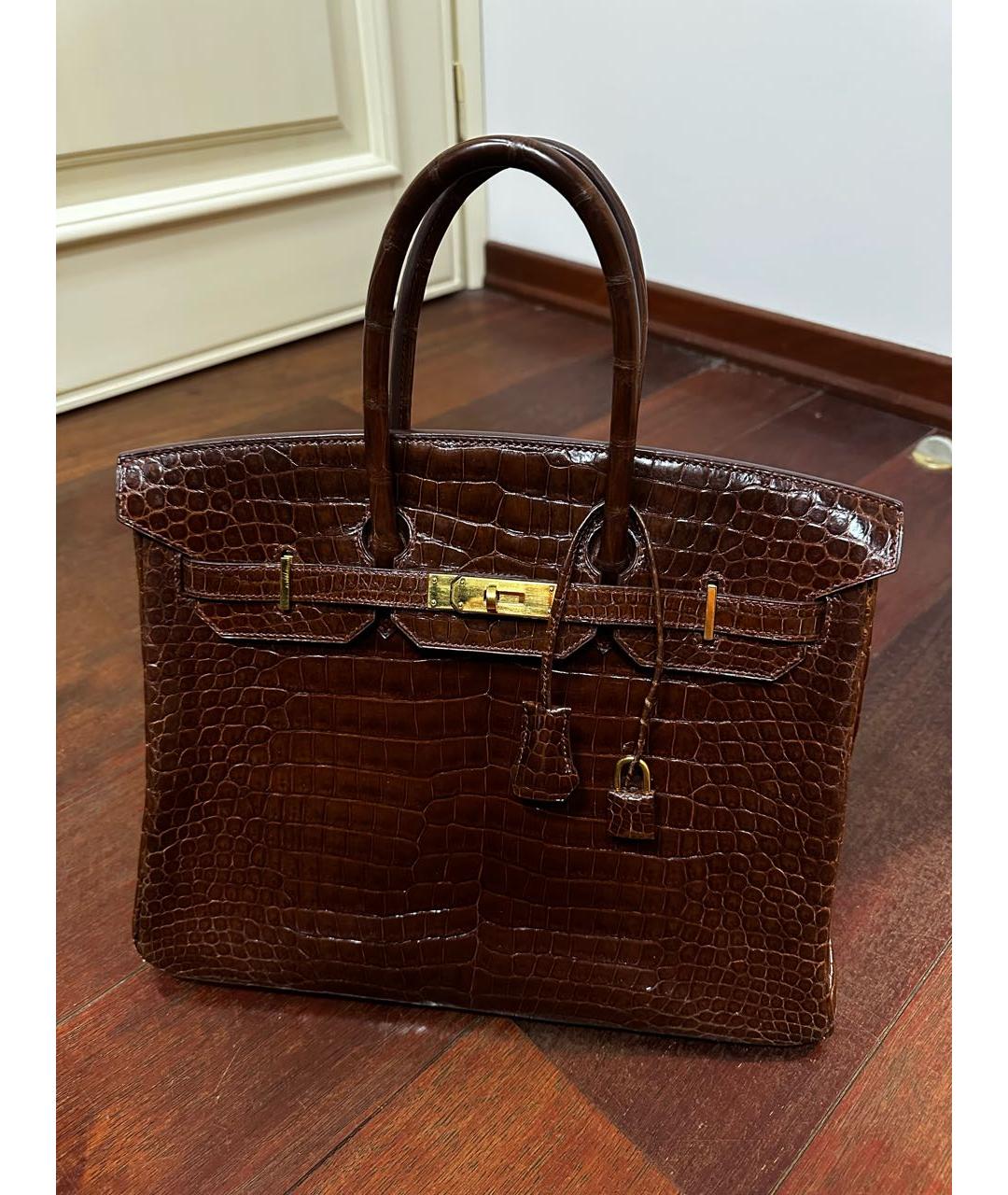 HERMES Коричневая сумка тоут из экзотической кожи, фото 8