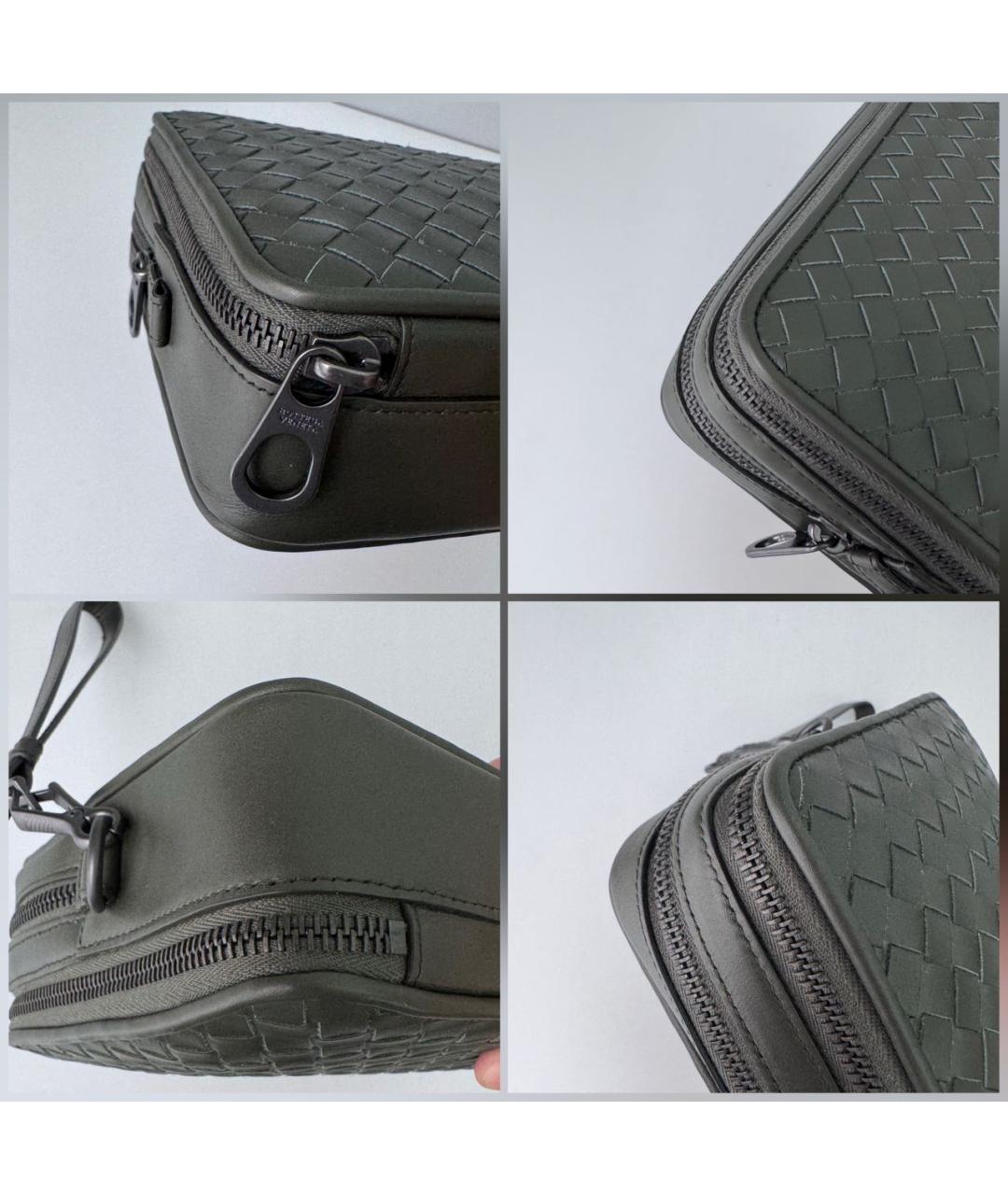 BOTTEGA VENETA Хаки кожаная барсетка, фото 5