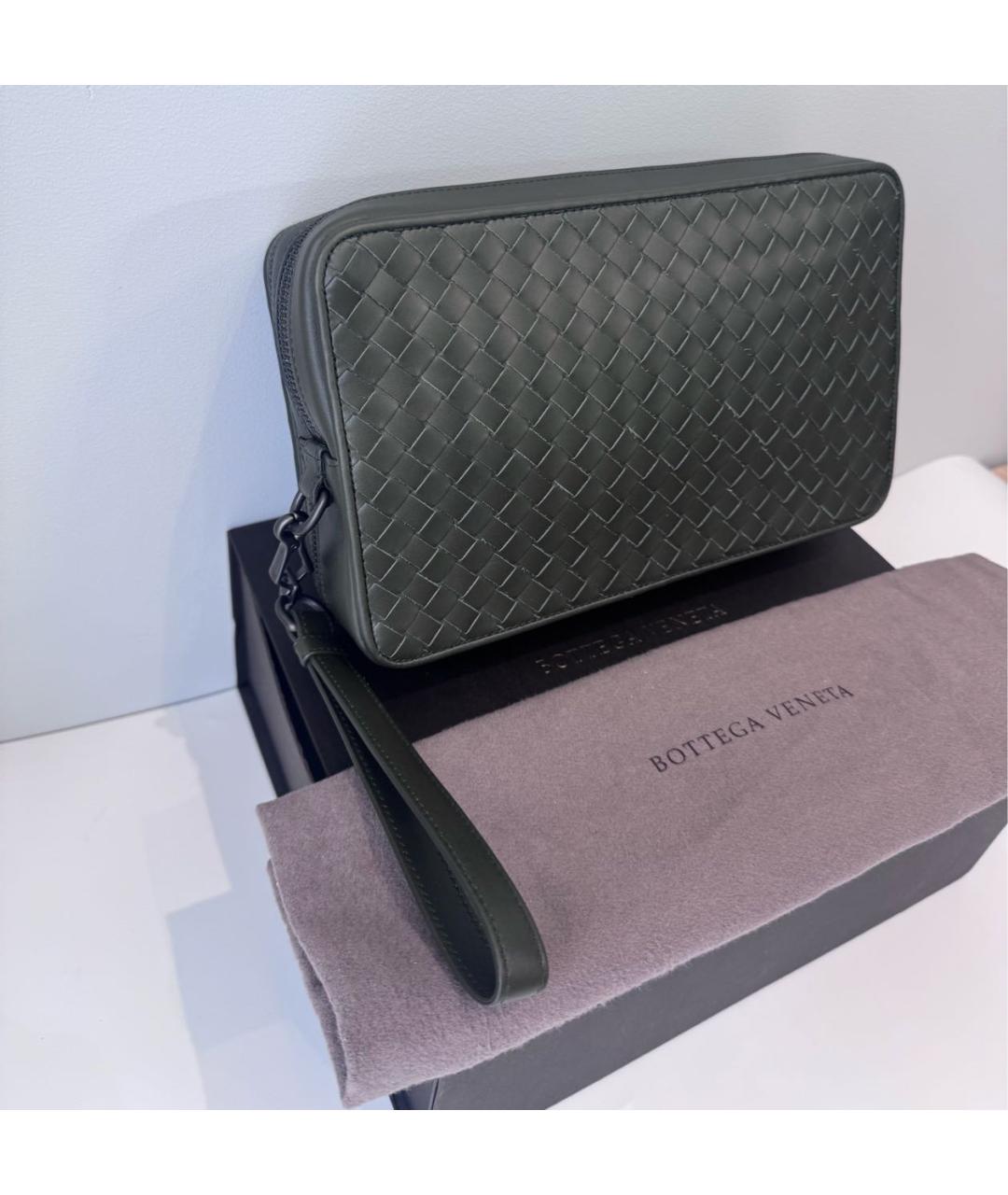 BOTTEGA VENETA Хаки кожаная барсетка, фото 3