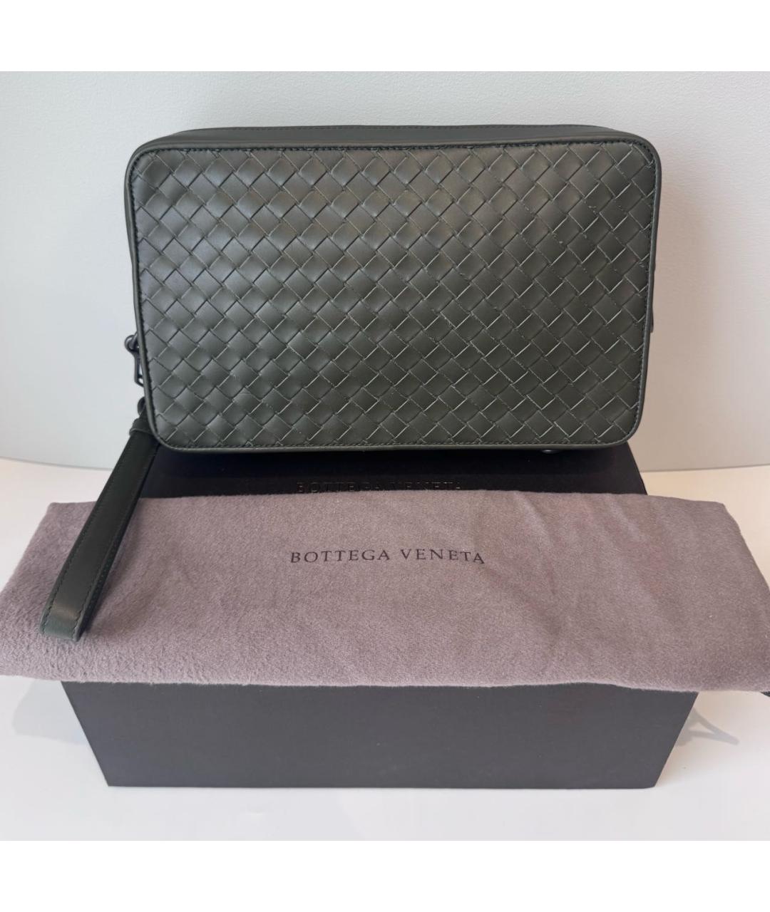BOTTEGA VENETA Хаки кожаная барсетка, фото 9