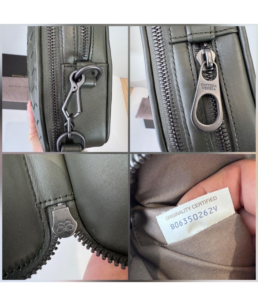 BOTTEGA VENETA Хаки кожаная барсетка, фото 6