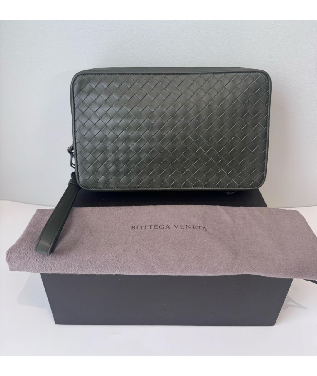 BOTTEGA VENETA Хаки кожаная барсетка, фото 2