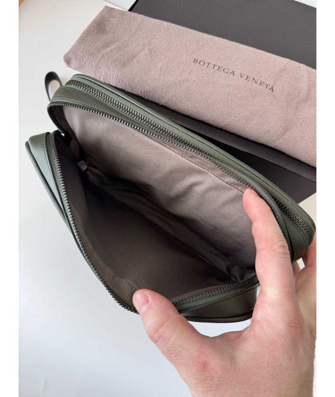 BOTTEGA VENETA Хаки кожаная барсетка, фото 8