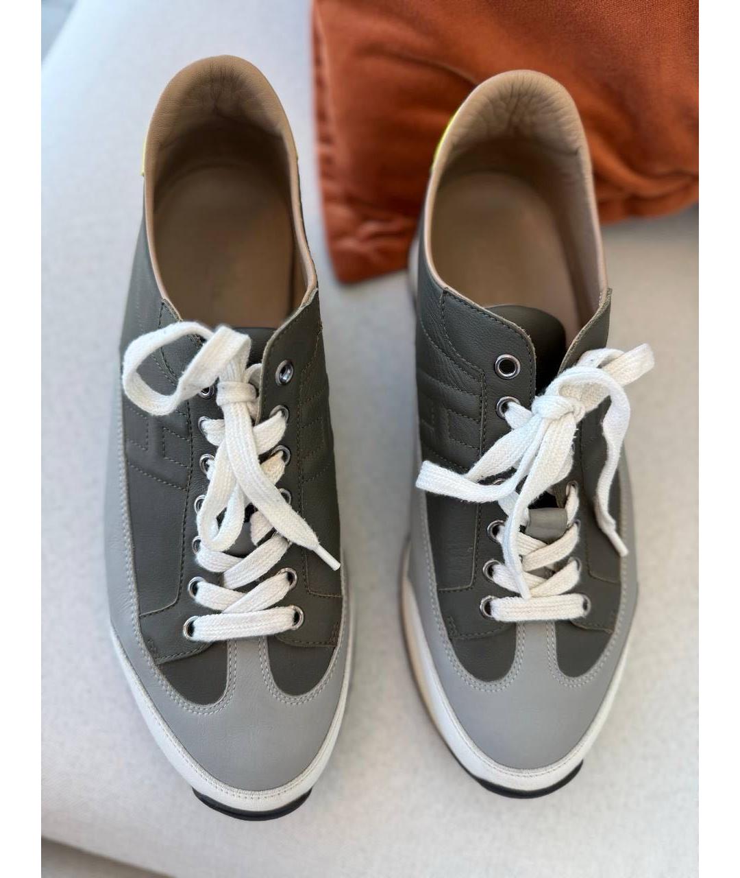 HERMES Серые кожаные низкие кроссовки / кеды, фото 2
