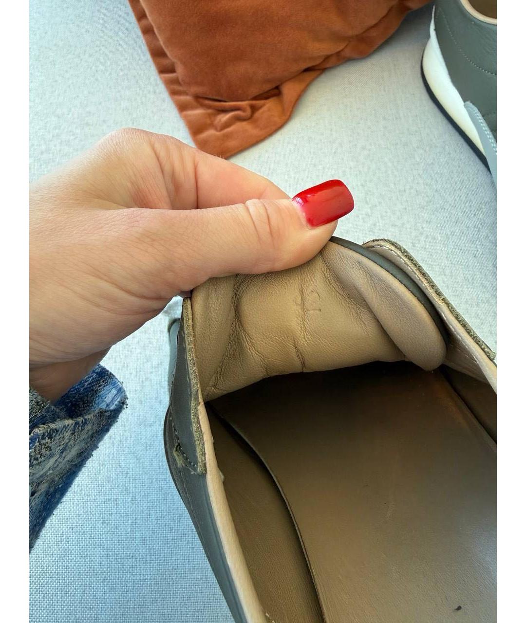 HERMES Серые кожаные низкие кроссовки / кеды, фото 5