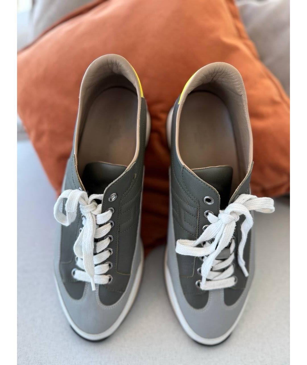 HERMES Серые кожаные низкие кроссовки / кеды, фото 8