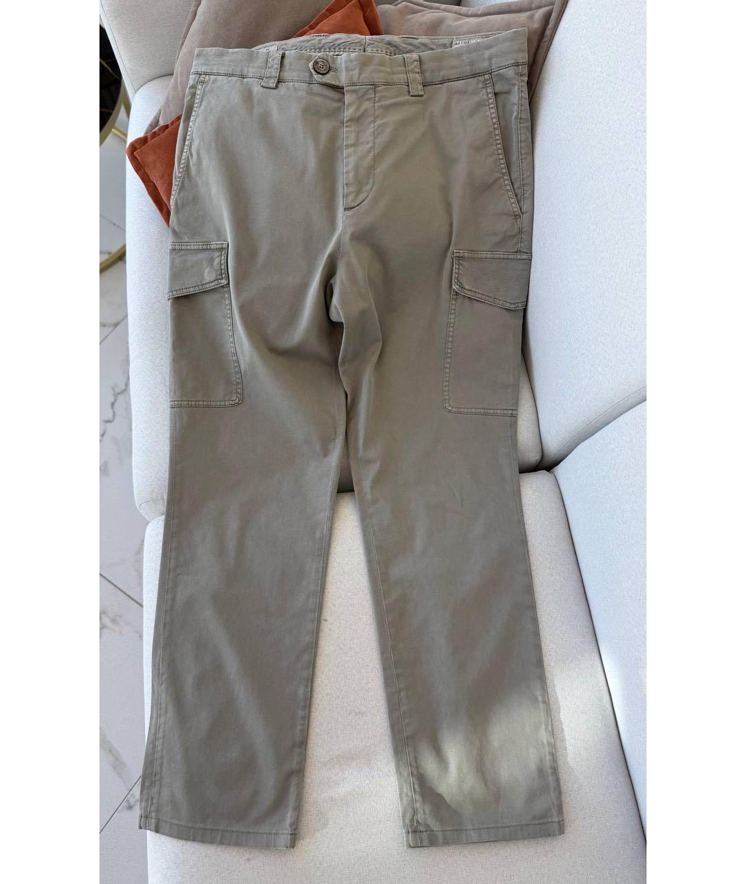 BRUNELLO CUCINELLI Бежевые хлопковые повседневные брюки, фото 9