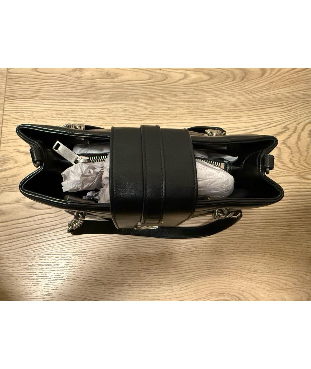 SAINT LAURENT Черная кожаная сумка с короткими ручками, фото 4