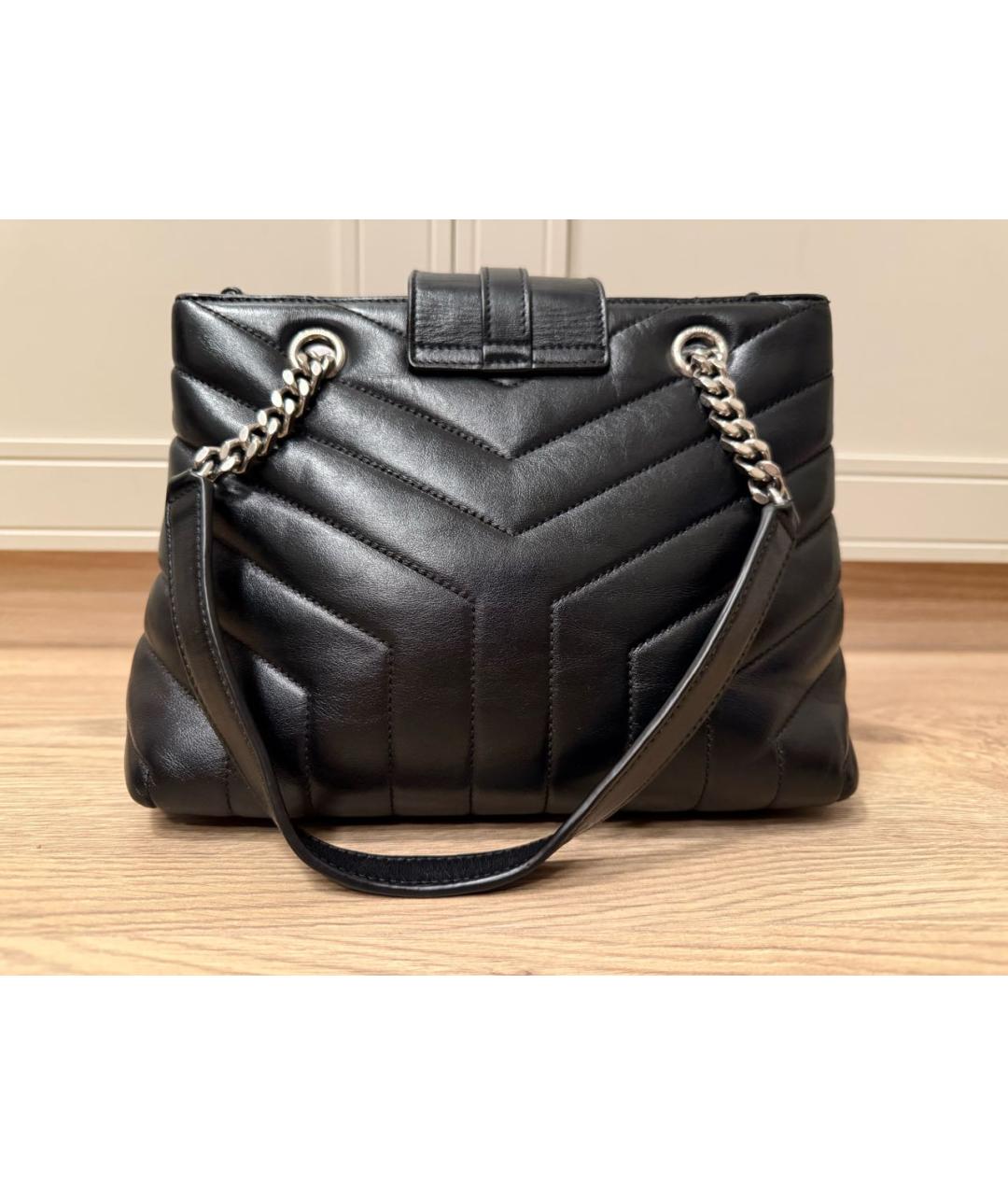 SAINT LAURENT Черная кожаная сумка с короткими ручками, фото 3