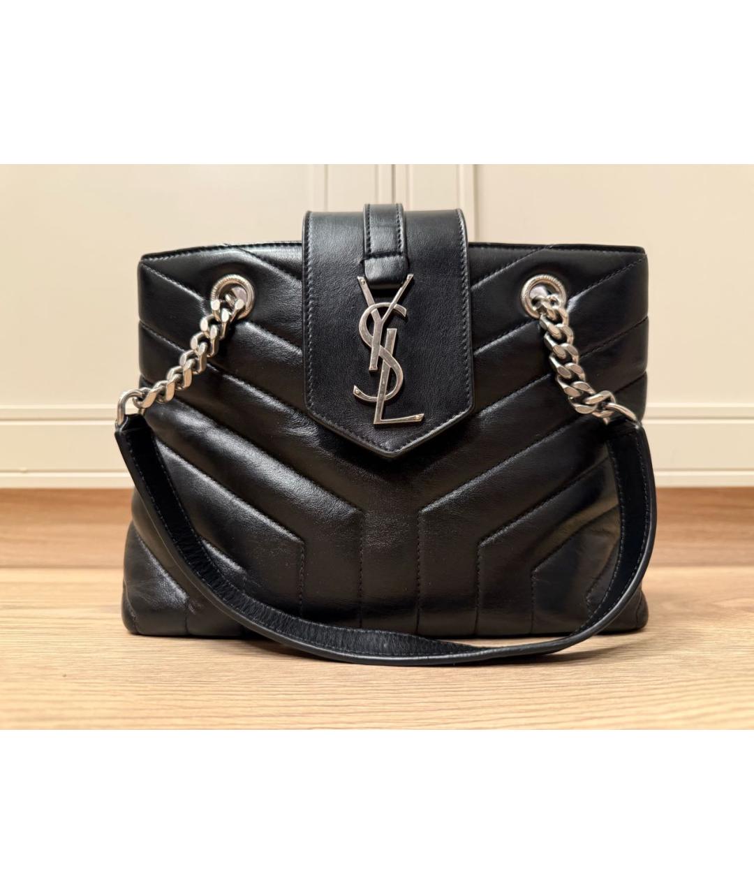 SAINT LAURENT Черная кожаная сумка с короткими ручками, фото 9