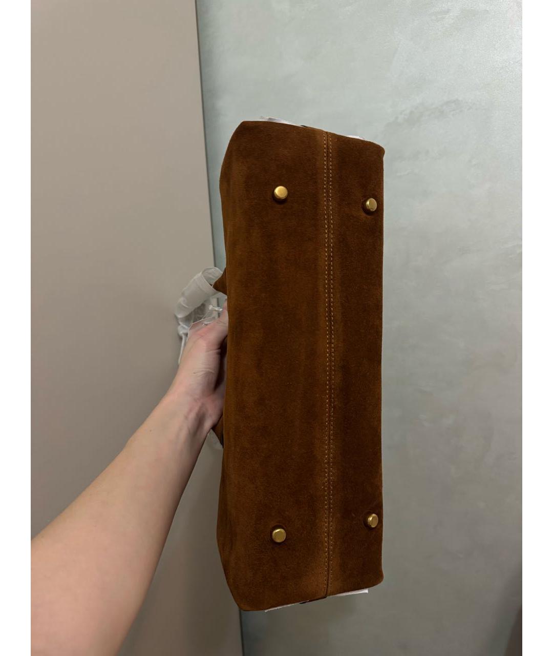 COACH Коричневая замшевая сумка с короткими ручками, фото 5