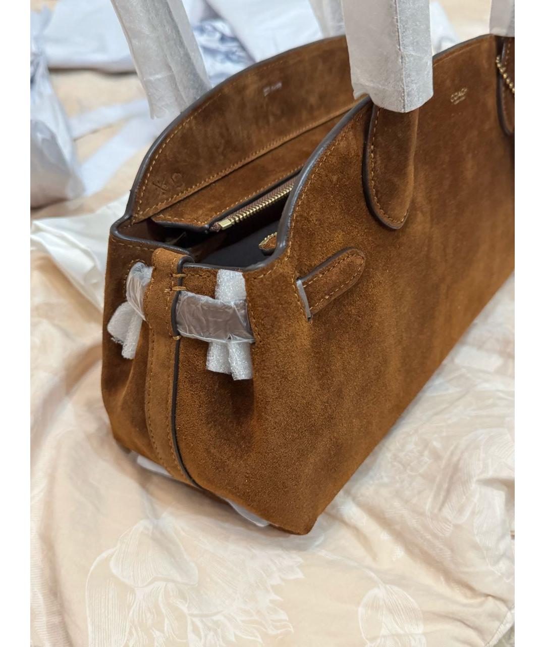 COACH Коричневая замшевая сумка с короткими ручками, фото 2