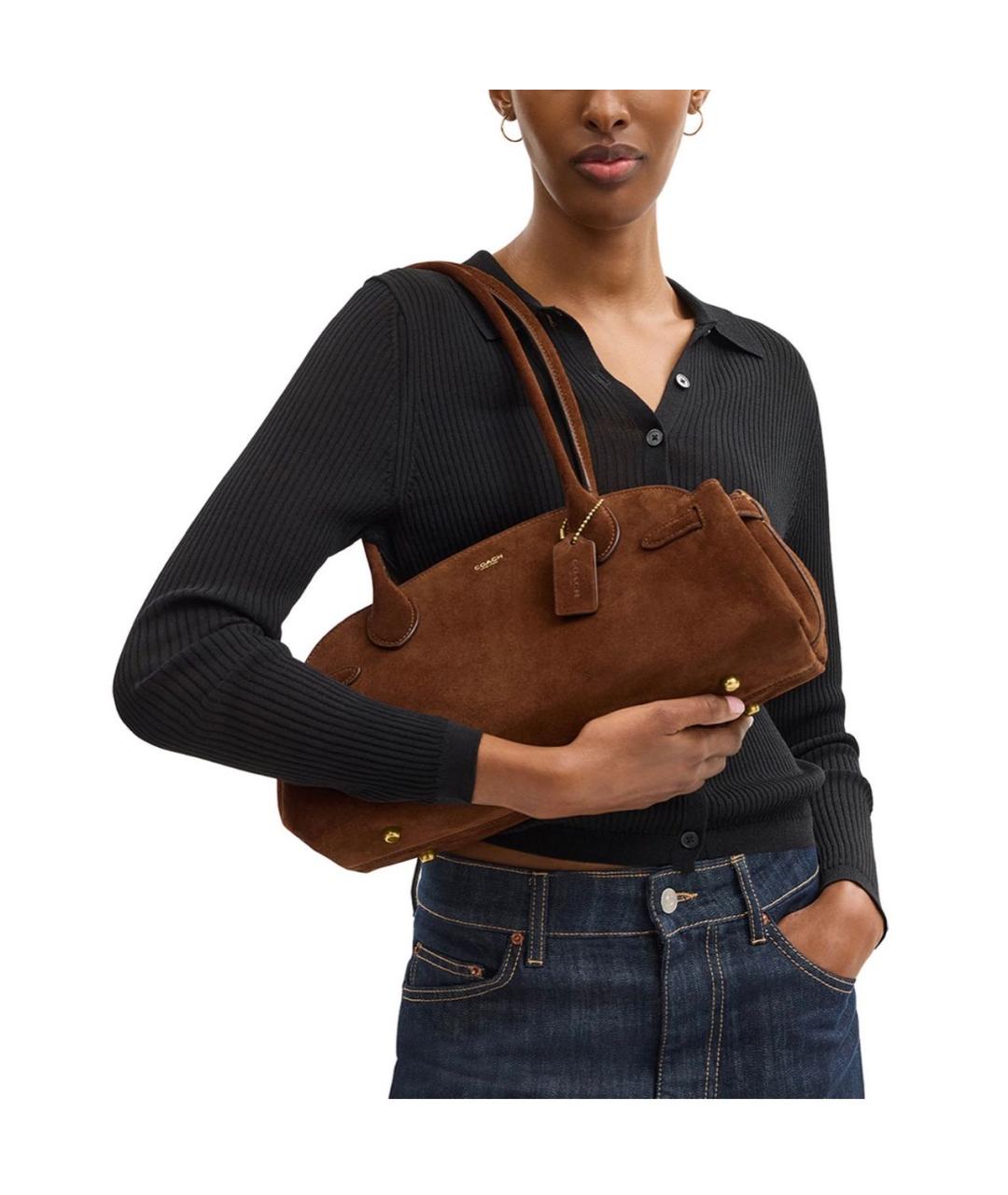 COACH Коричневая замшевая сумка с короткими ручками, фото 8