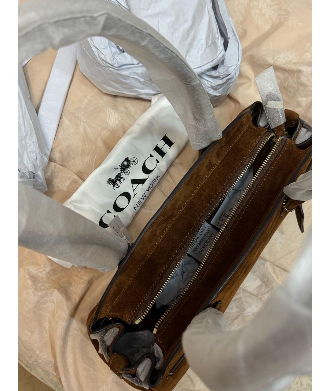 COACH Коричневая замшевая сумка с короткими ручками, фото 4