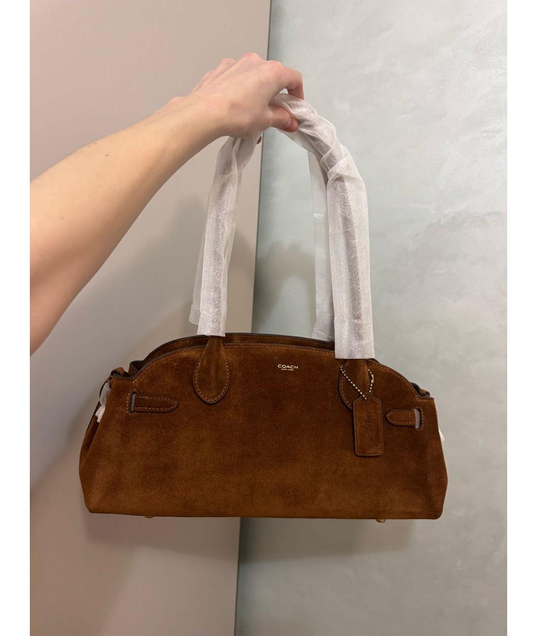 COACH Коричневая замшевая сумка с короткими ручками, фото 3