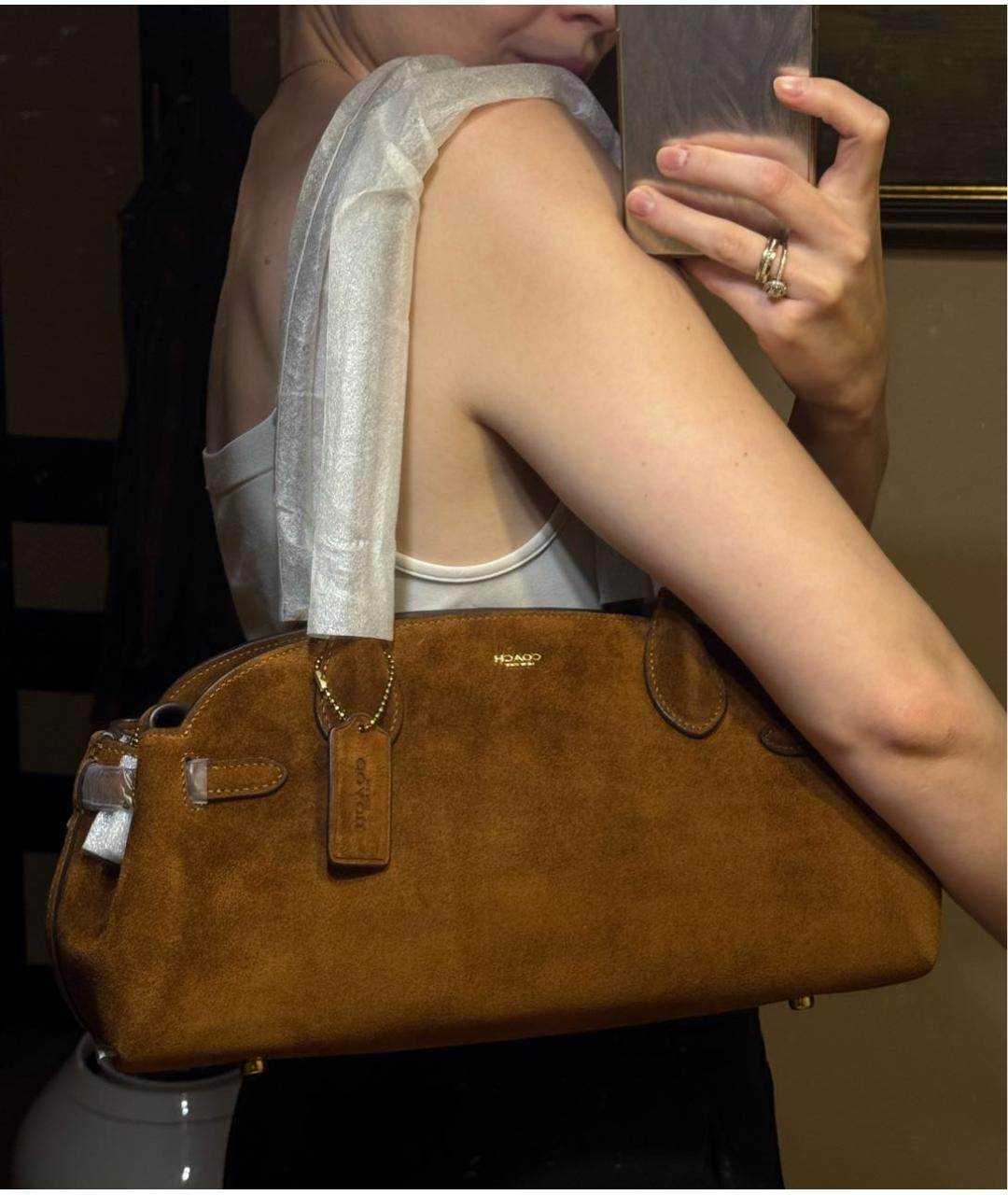 COACH Коричневая замшевая сумка с короткими ручками, фото 6